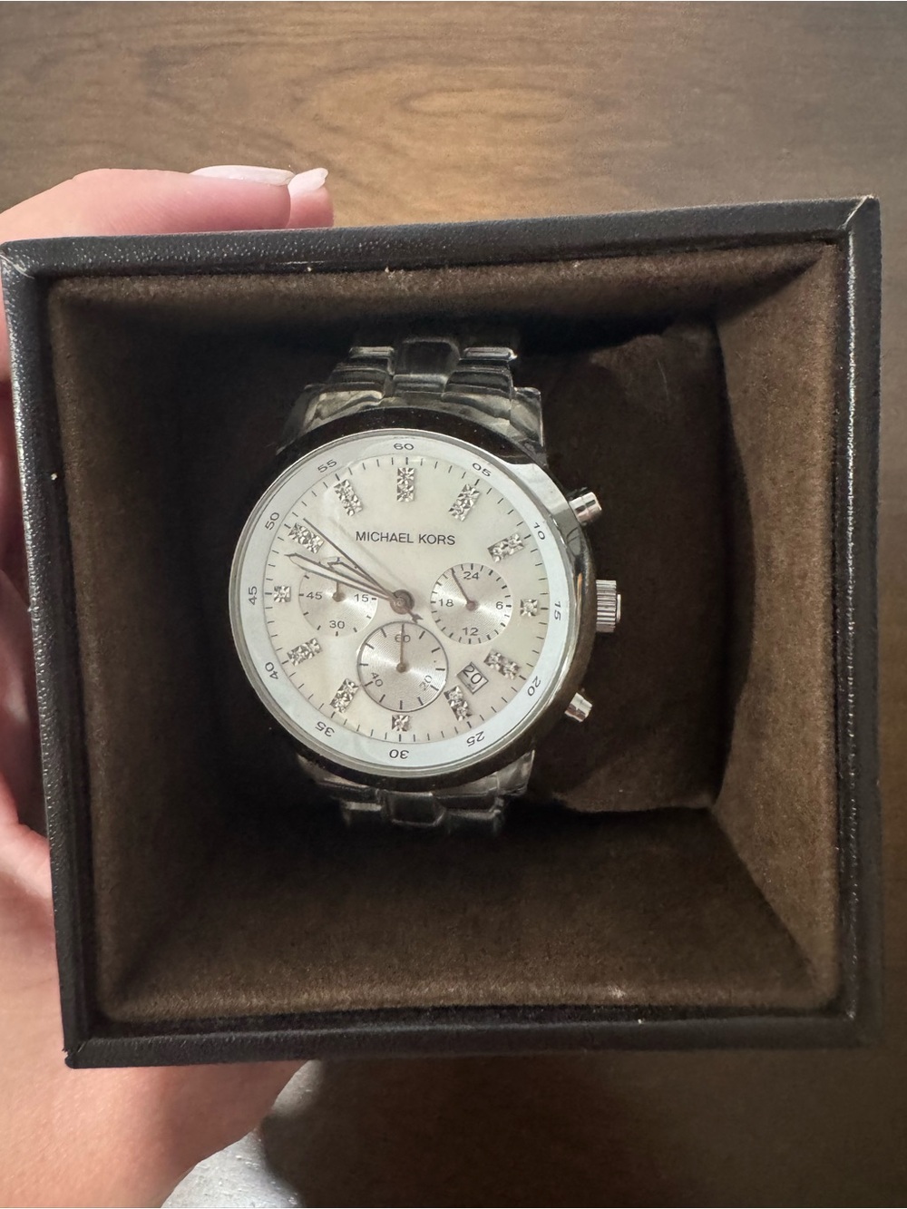 Michael Kors silver tone acrylic link watch